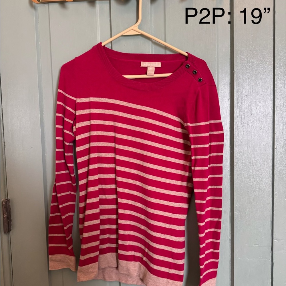 Banana Republic Pink and Beige Sweater with Button Shoulder Detail, Size Medium